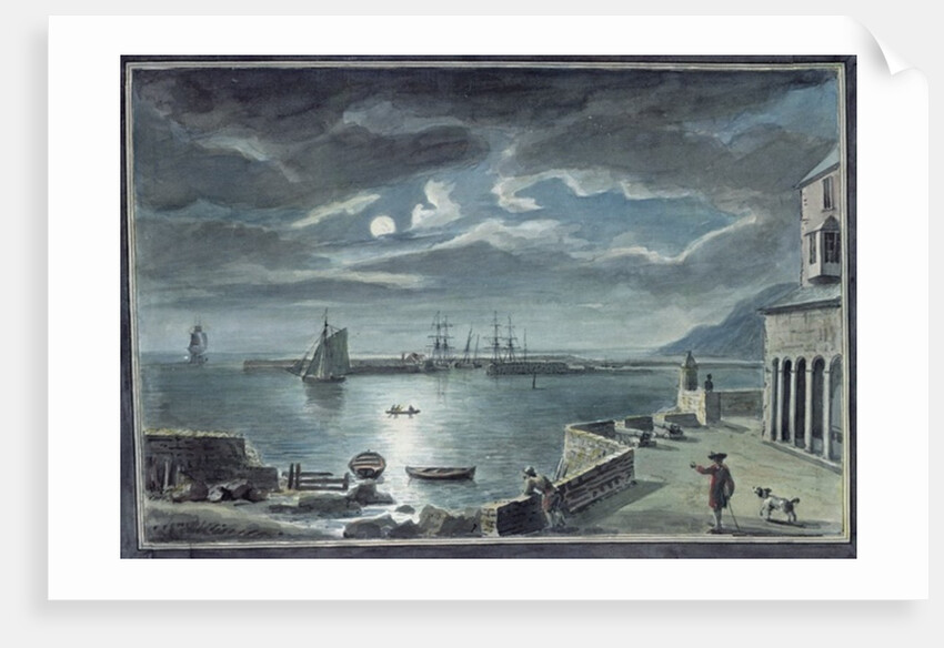 The Harbour and the Cobb, Lyme Regis, Dorset, by Moonlight by Copplestone Warre Bamfylde