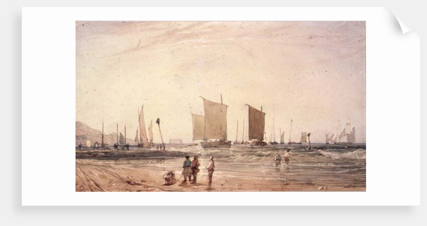 French Coast, with fishing Boats, 19th century by Richard Parkes (attr. to) Bonington