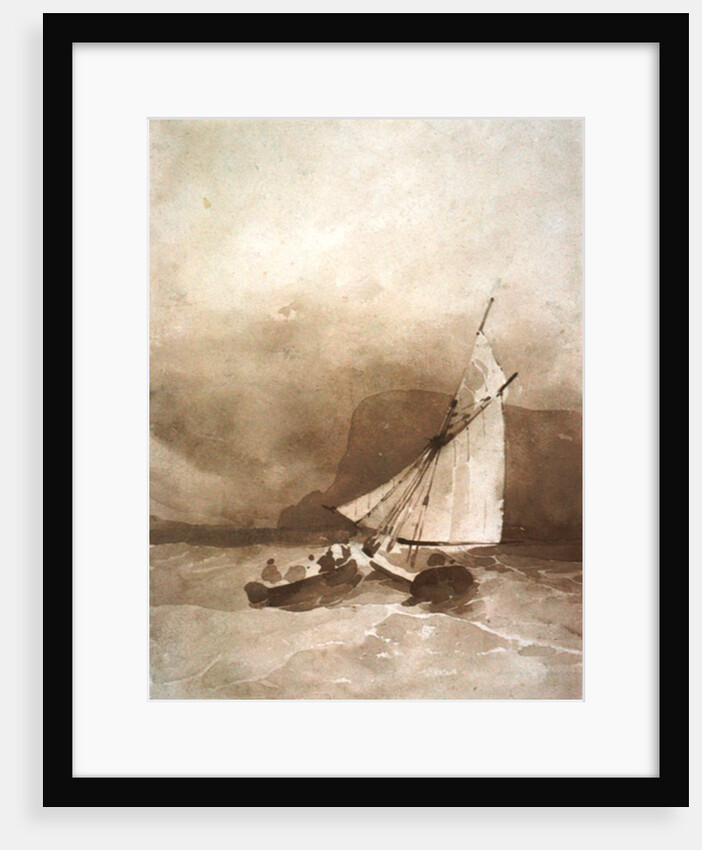 A Sailing-vessel and a Rowing-boat in rough seas off Beachy Head, Sussex by Richard Parkes Bonington