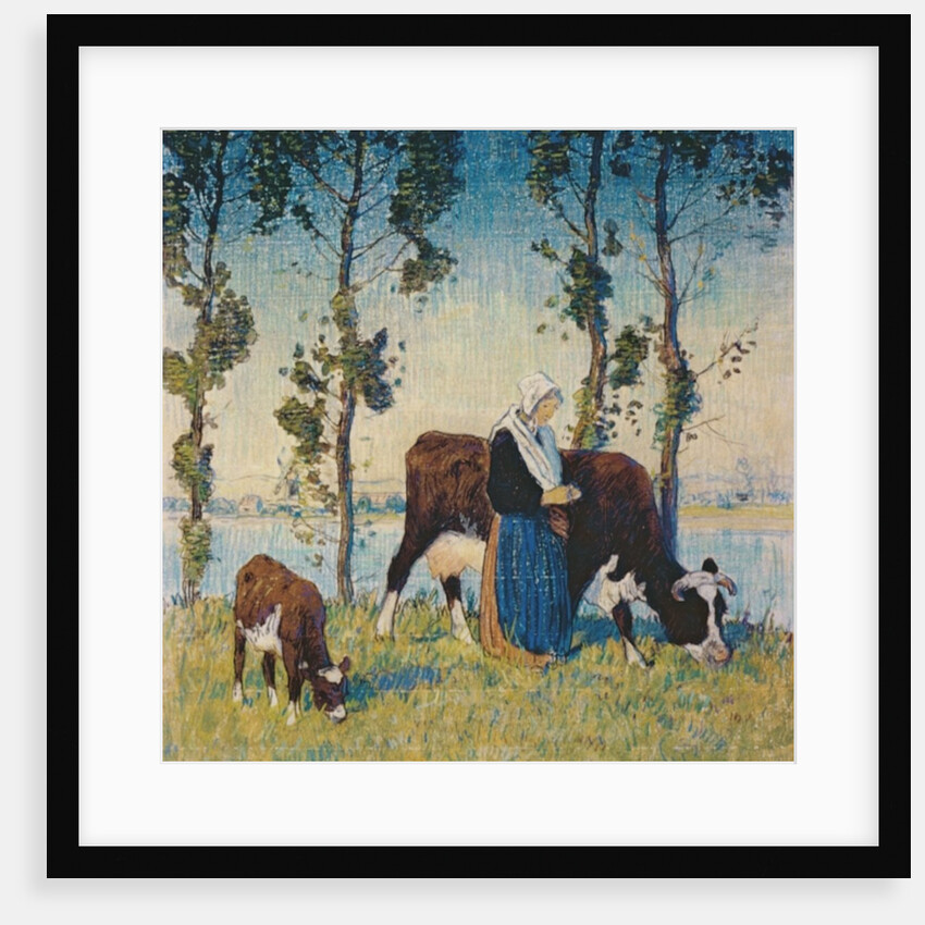 Woman with a Cow and Calf by Thomas Austen Brown