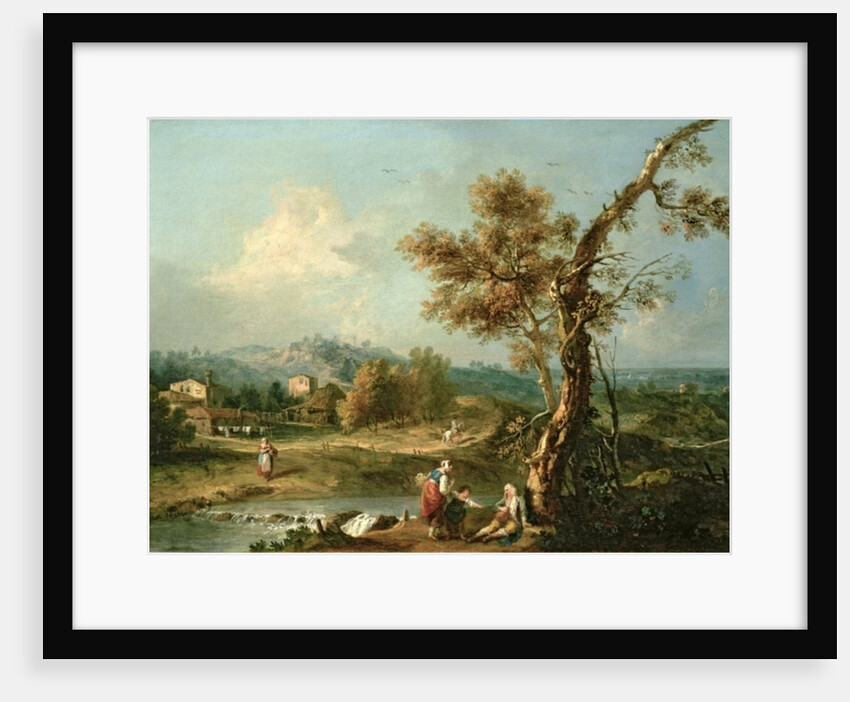 An Italianate River Landscape with Travellers by Francesco Zuccarelli