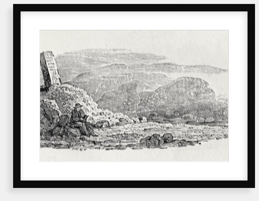 Traveller reading beneath a milestone by Thomas Bewick