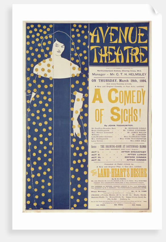 Poster advertising 'A Comedy of Sighs', a play by John Todhunter, 1894 by Aubrey Beardsley