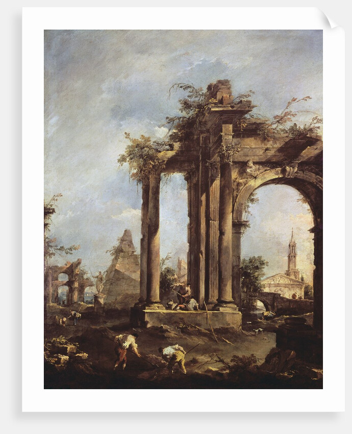 Capriccio with Roman Ruins, a Pyramid and Figures, 1760-70 by Francesco Guardi