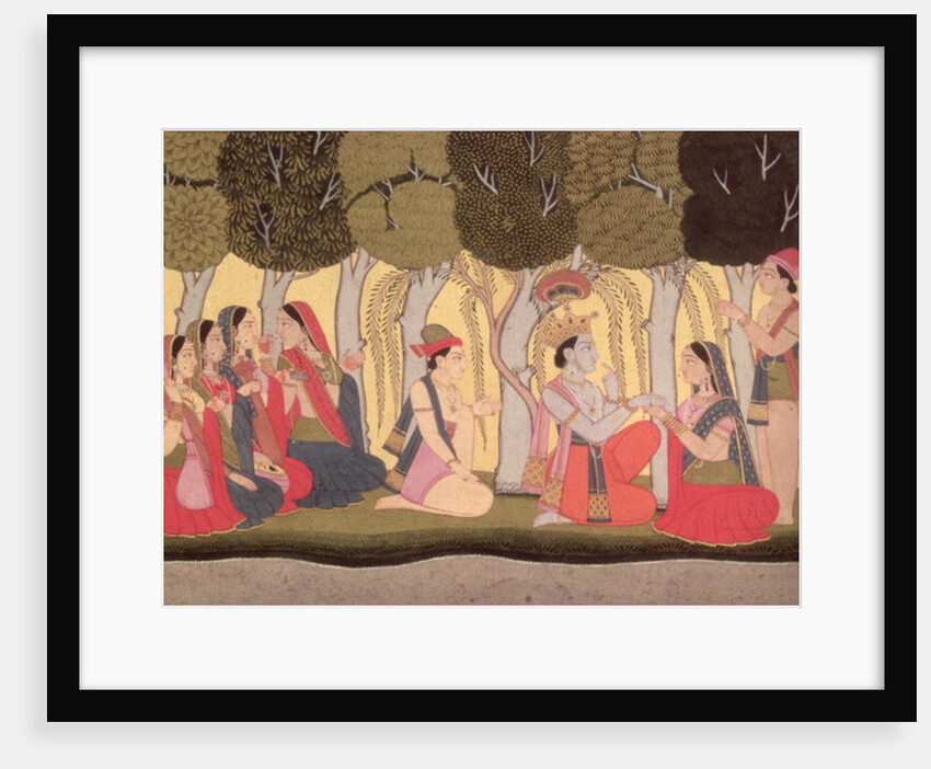 Radha and Krishna seated in a grove, Kulu, 1790-1800 by School Pahari