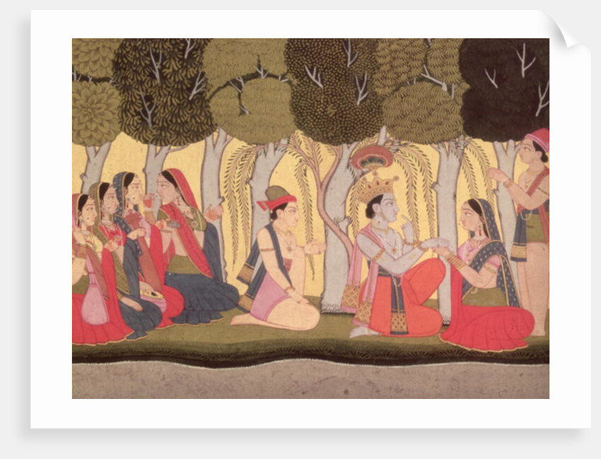 Radha and Krishna seated in a grove, Kulu, 1790-1800 by School Pahari