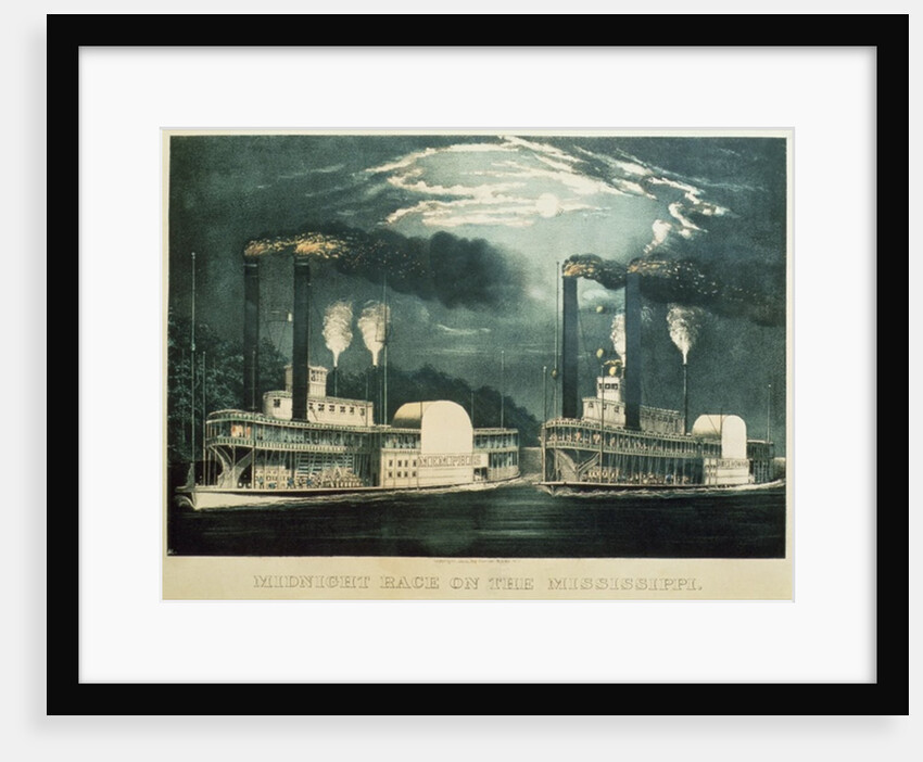 Midnight Race on the Mississippi, 1875 by N. and Ives J.M. Currier