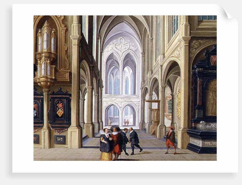 Elegant Figures in a Gothic Church by Dirck van Deelen
