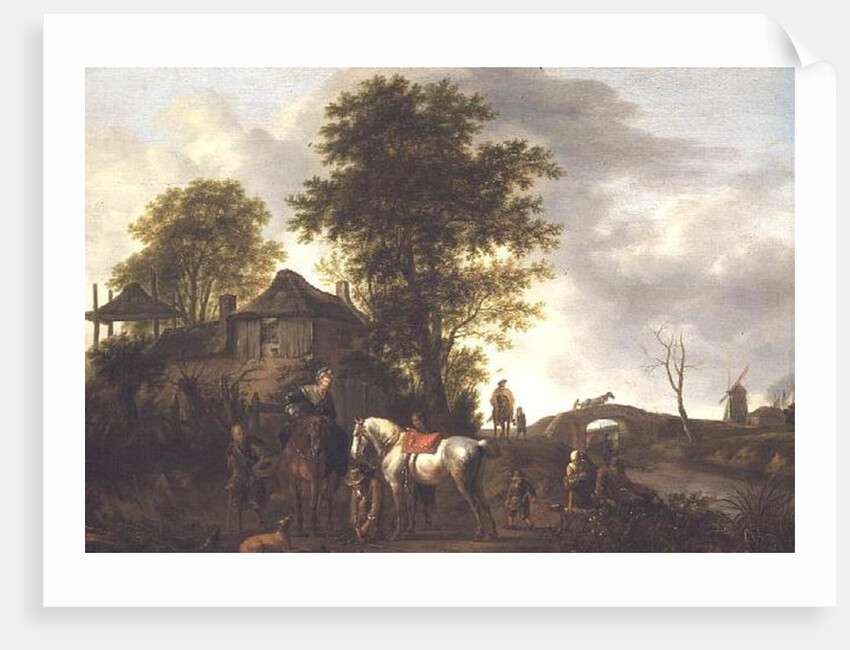 A landscape with a cottage and horsemen by Pieter Wouwermans or Wouwerman