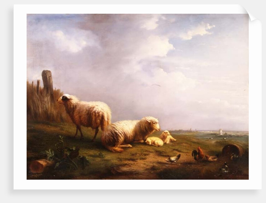 Sheep and chickens in a landscape, 19th century by Eugene Joseph Verboeckhoven