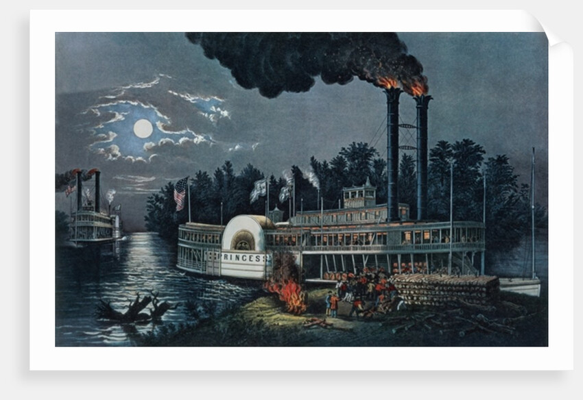 Wooding up on the Mississippi by N. and Ives J.M. (1824-95) Currier