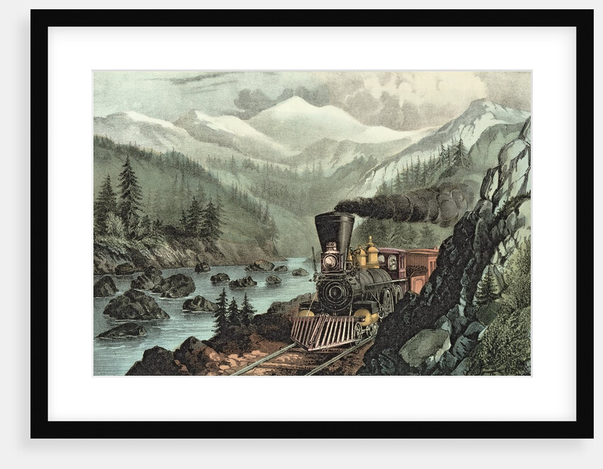 The Route to California. Truckee River, Sierra Nevada. Central Pacific railway, 1871 by N. and Ives J.M. Currier