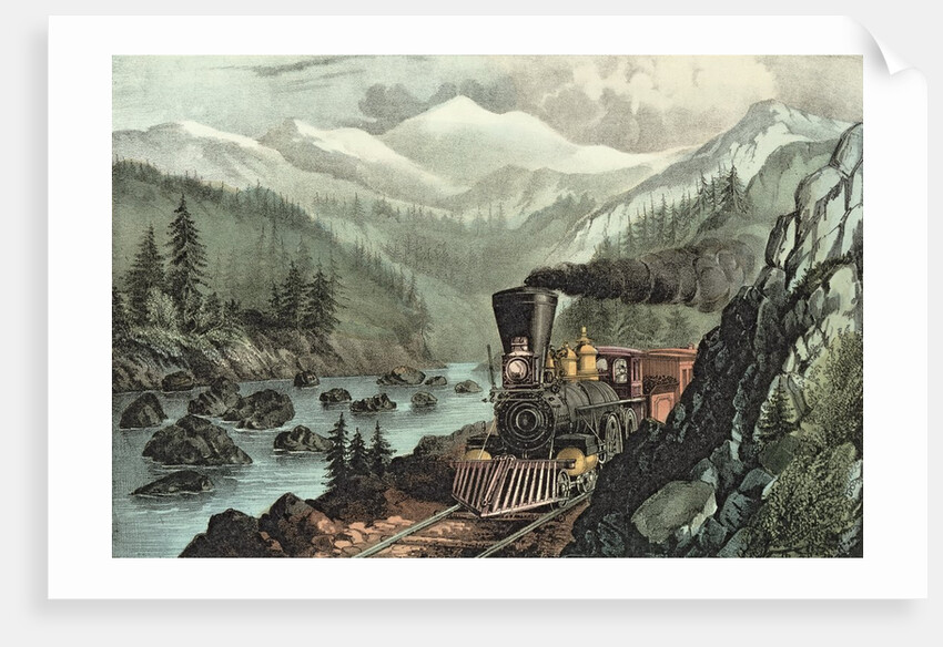 The Route to California. Truckee River, Sierra Nevada. Central Pacific railway, 1871 by N. and Ives J.M. Currier