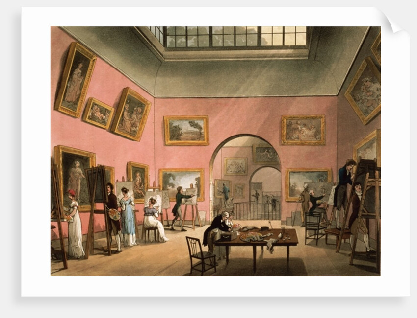Students learning to paint and making copies of pictures at the British Institution, Pall Mall by T. & Pugin A.C.(1762-1832) Rowlandson