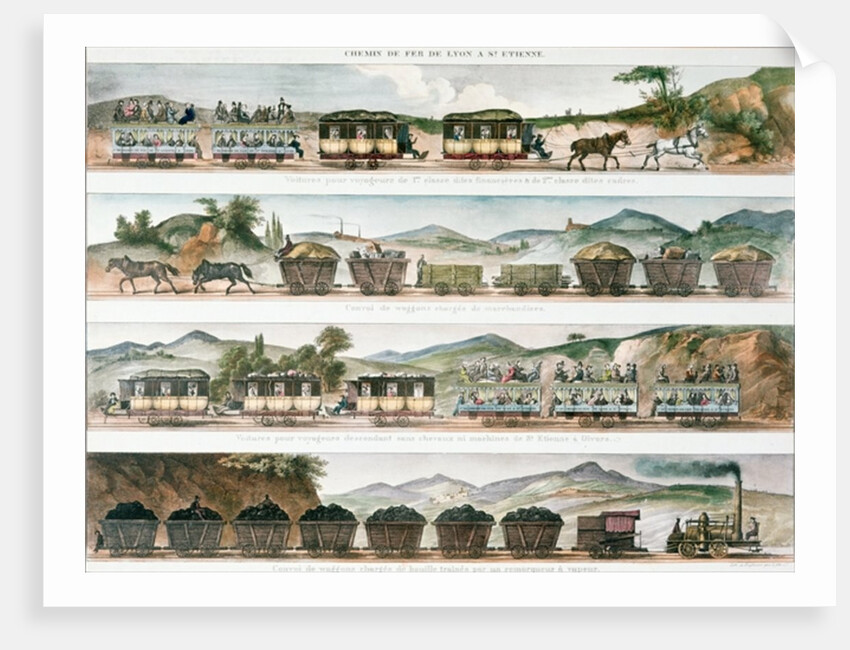 Passengers and freight on the first French line opened between Lyon and St. Etienne, 1829 by French School