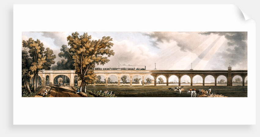 London to Greenwich Railroad showing the viaduct, engineered by George Landman by English School