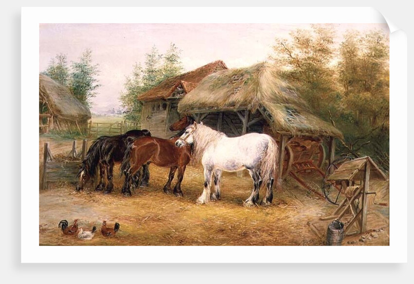 Carthorses in a farmyard by Edwin Frederick Holt