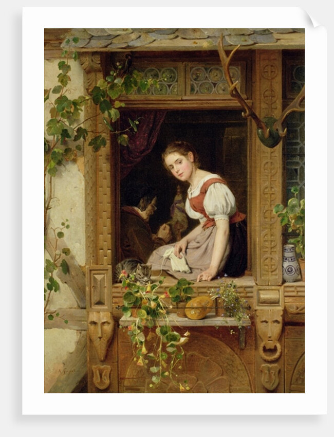 Dreaming on the windowsill by August Friedrich Siegert