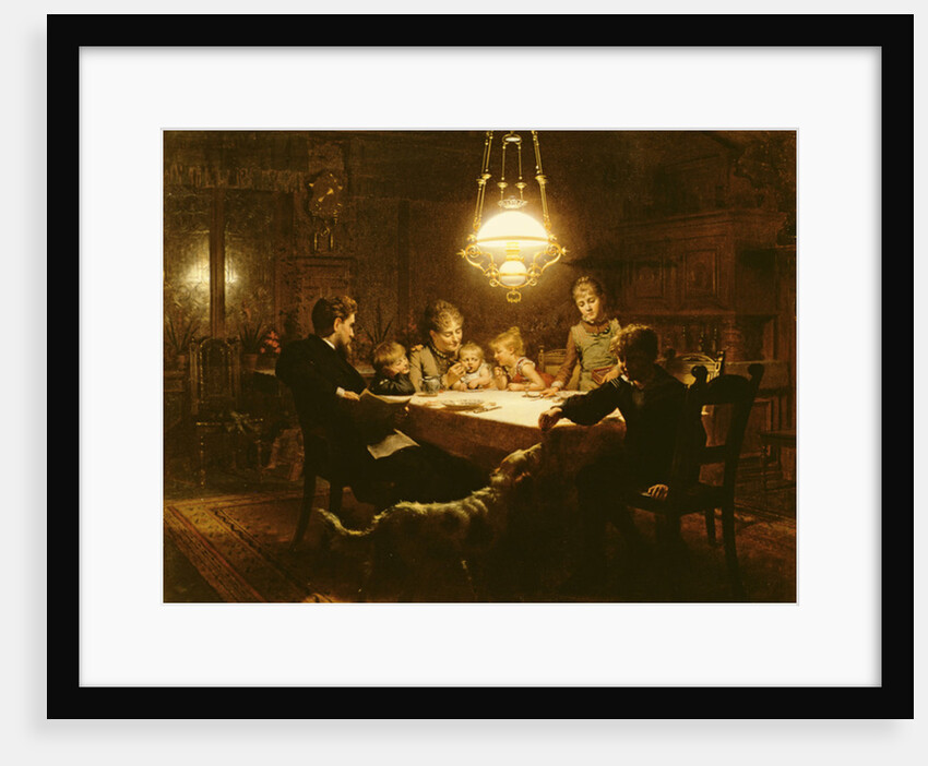 Family supper in the lamp light, 19th century by Knut Ekvall