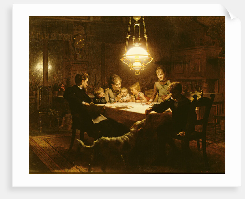 Family supper in the lamp light, 19th century by Knut Ekvall