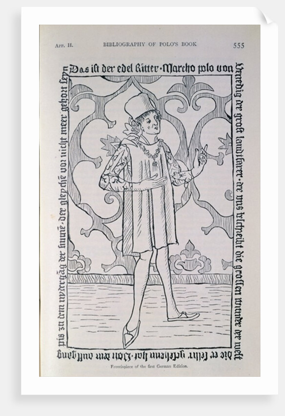 Facsimile of the frontispiece from the first German edition of Marco Polo's Book, Nuremberg by German School