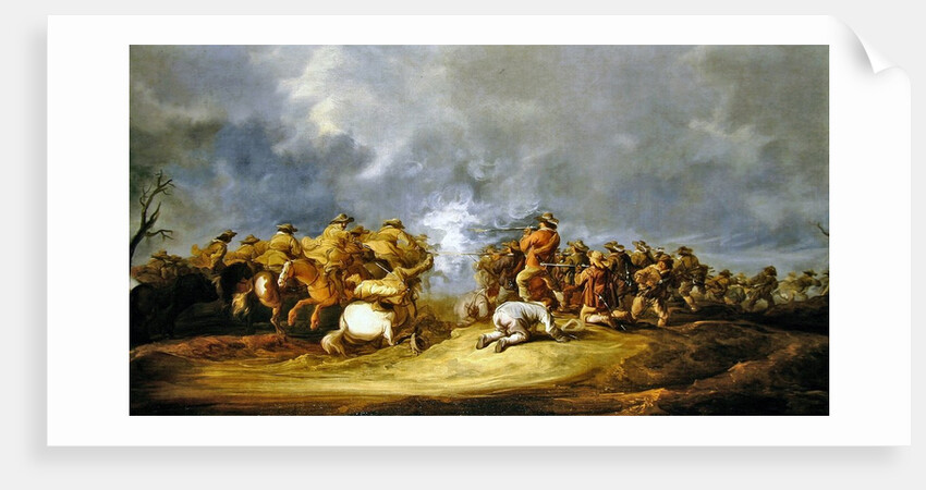 A Calvary Charge: mounted troops attacking a musket block by Benjamin Gerritsz. Cuyp