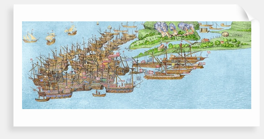 The French fleet becalmed and the attack on the Isle of Wight, 1545, by James (after) Basire