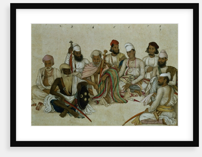 Nine courtiers and servants of the Raja Patiala, c.1817 by Indian School