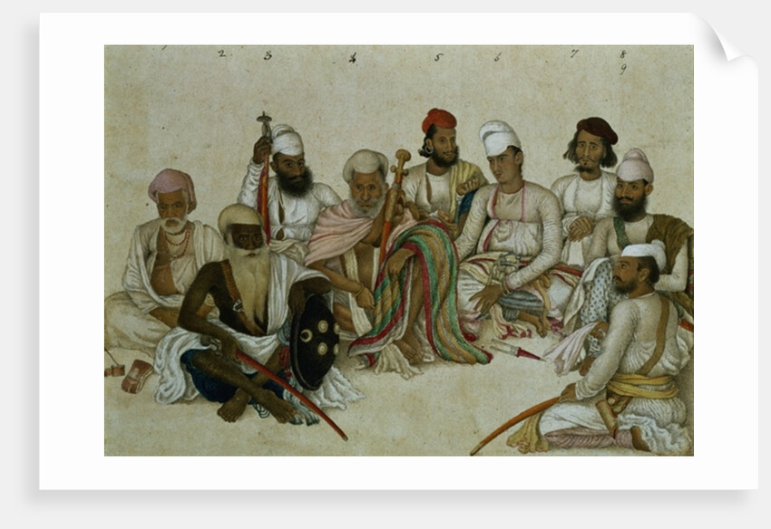 Nine courtiers and servants of the Raja Patiala, c.1817 by Indian School