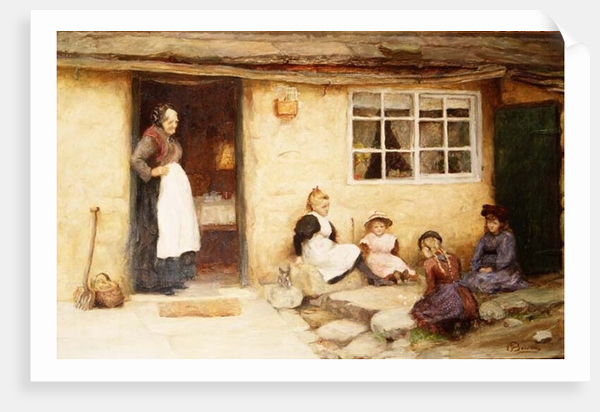 Children playing Dice by a Cottage by English School