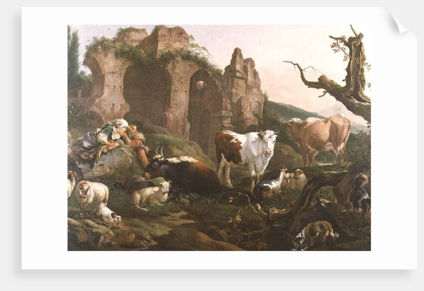 Farm animals in a landscape, 1685 by Johann Heinrich Roos