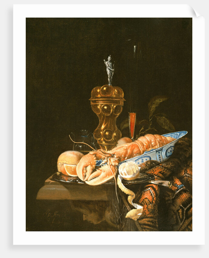 A Still Life with a Lobster in a Delft Bowl by Jurian van Streeck or Streek