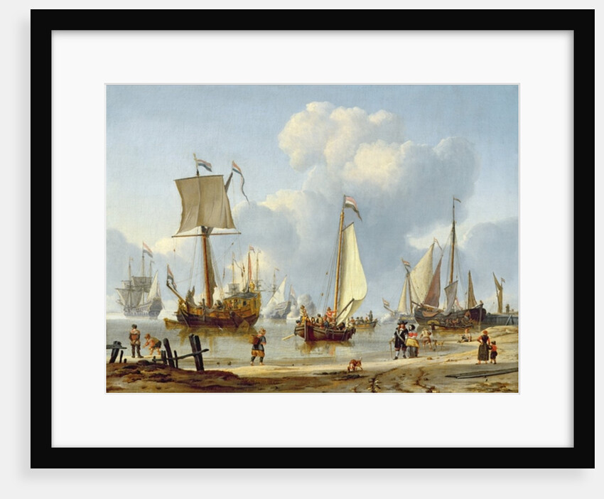 Ships in Calm Water with Figures by the Shore by Abraham Storck