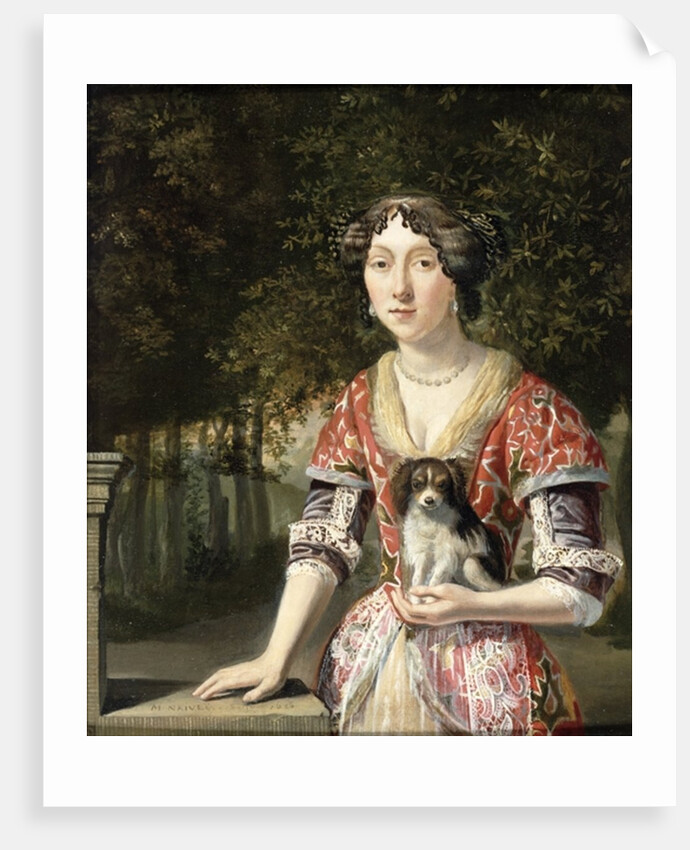 Portrait of a Lady Wearing a Red and White Dress by Matthys Naiveu