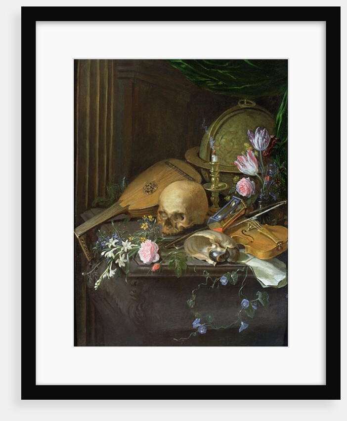 A Vanitas Still Life with a Nautilus and a Lute by Matthys Naiveu