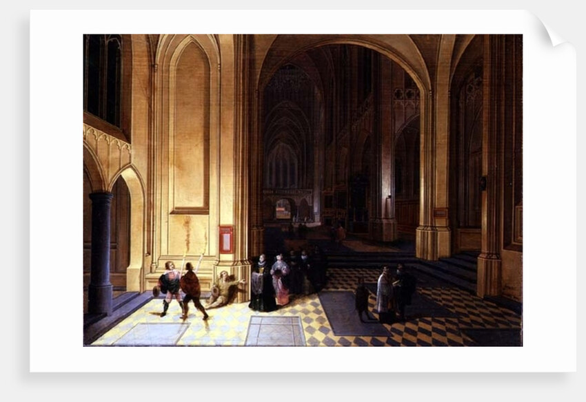 Interior of a cathedral with a beggar and other figures by Pieter the Elder Neeffs