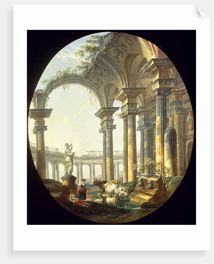 Shepherds with Animals in a Classical Landscape by Pierre Antoine Demachy