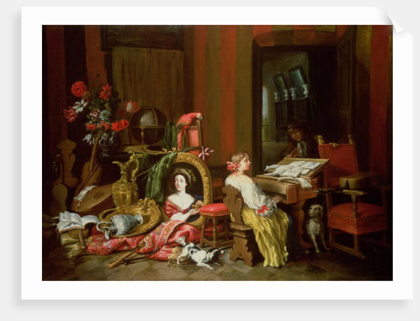 Interior with a Lady at a Harpsichord by Francesco (b.1640) Fieravino