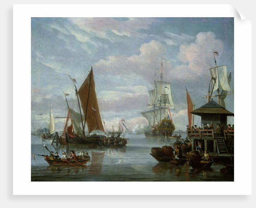 Estuary Scene with Boats and Fisherman by Johannes de Blaauw