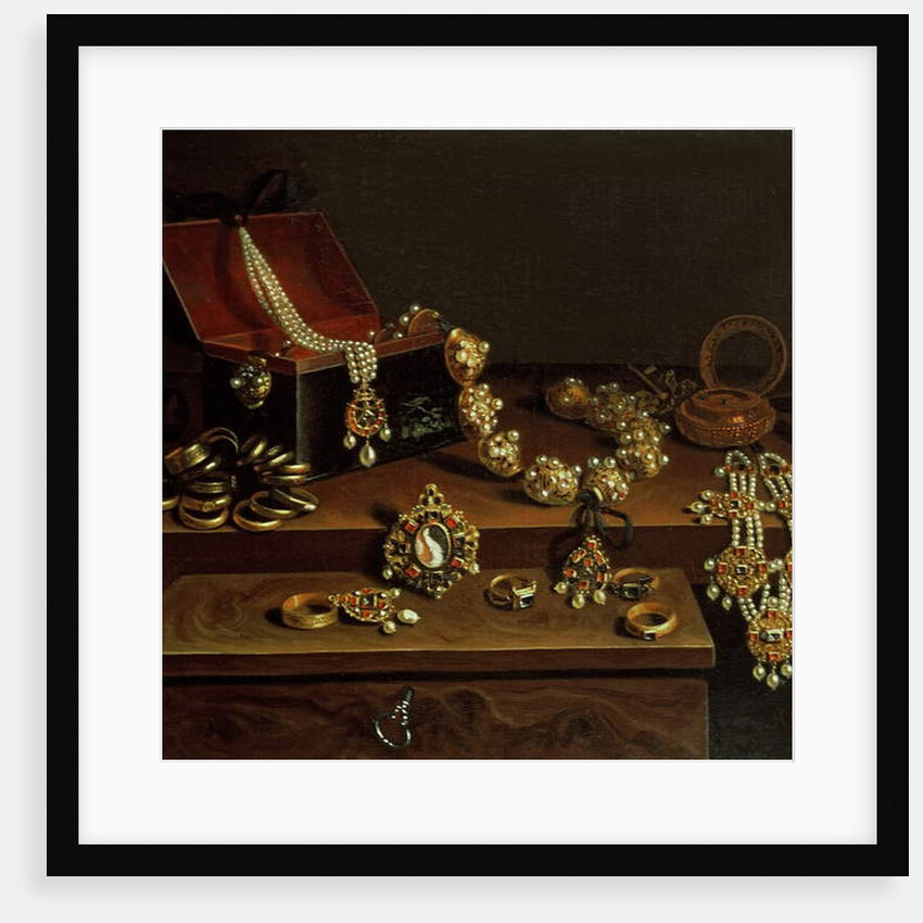 Casket of jewels on a table, principally of German Origin by Pieter Gerritsz. van Roestraten