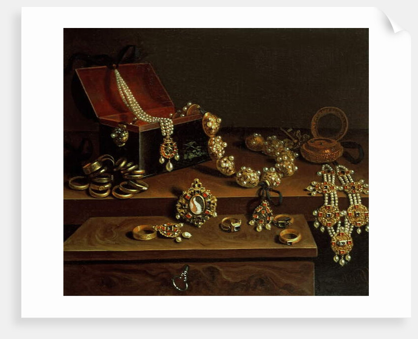 Casket of jewels on a table, principally of German Origin by Pieter Gerritsz. van Roestraten