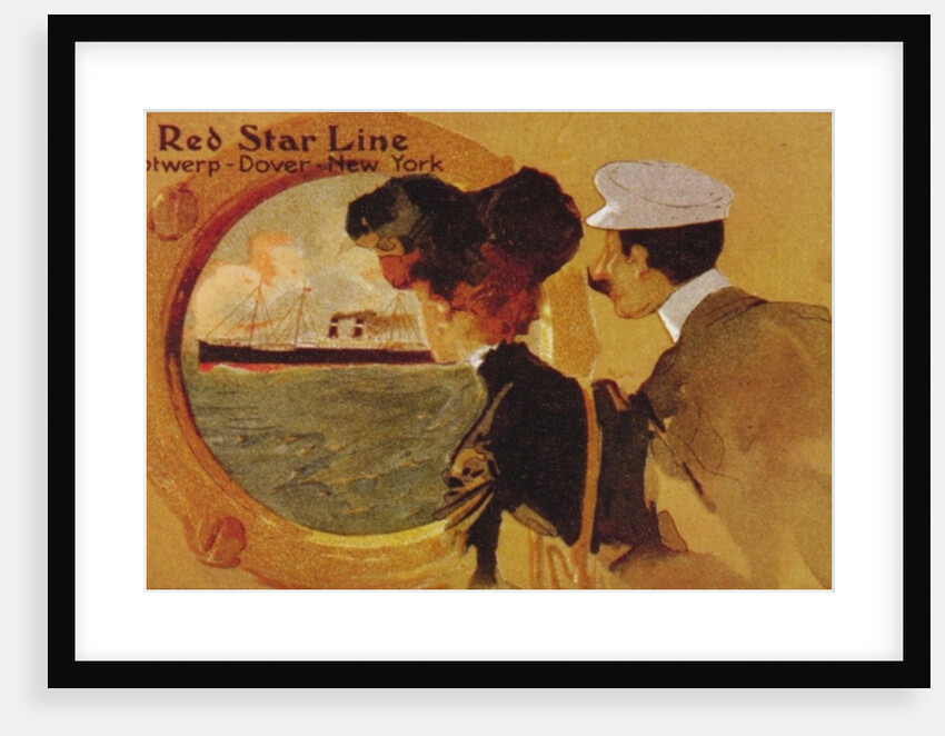 Poster advertising the 'Red Star Line' from Antwerp to New York via Dover by English School