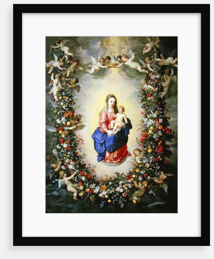 The Virgin and Child encircled by a garland of flowers held aloft by cherubs, c.1624 by Jan & Balen Hendrik van Brueghel