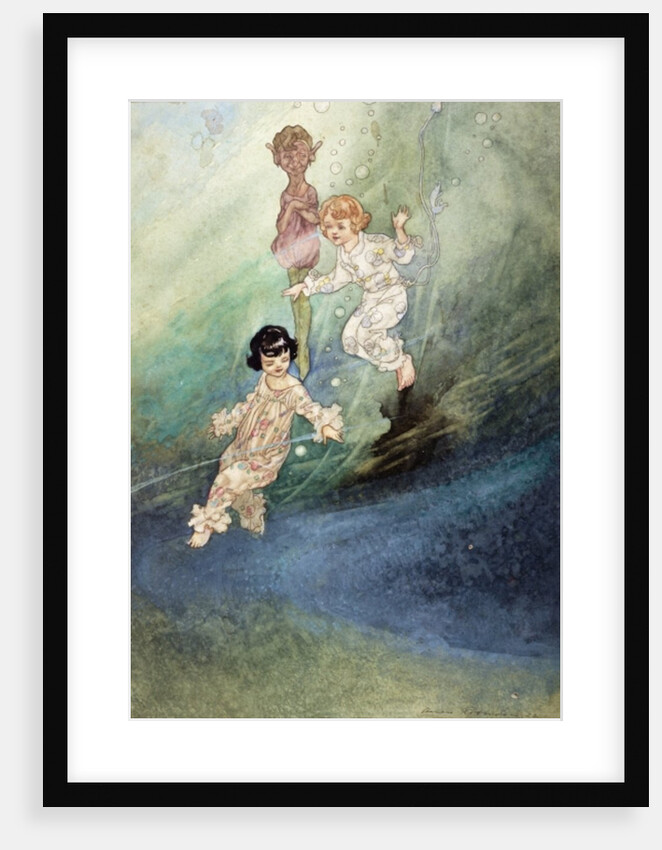 Untitled Watercolour, Children Underwater with an Elf by Charles Robinson