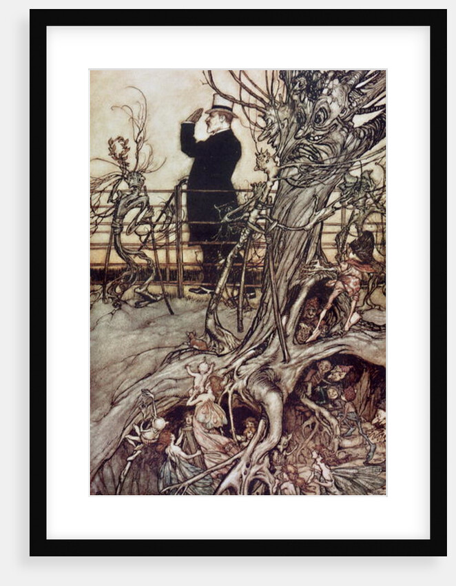 The Kensington Gardens are in London, where the King lives from 'Peter Pan in Kensington Gardens' by J.M. Barrie, 1906 by Arthur Rackham