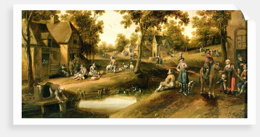 A Village Scene with Peasants on Banks of a Stream by Cornelius Droochsloot