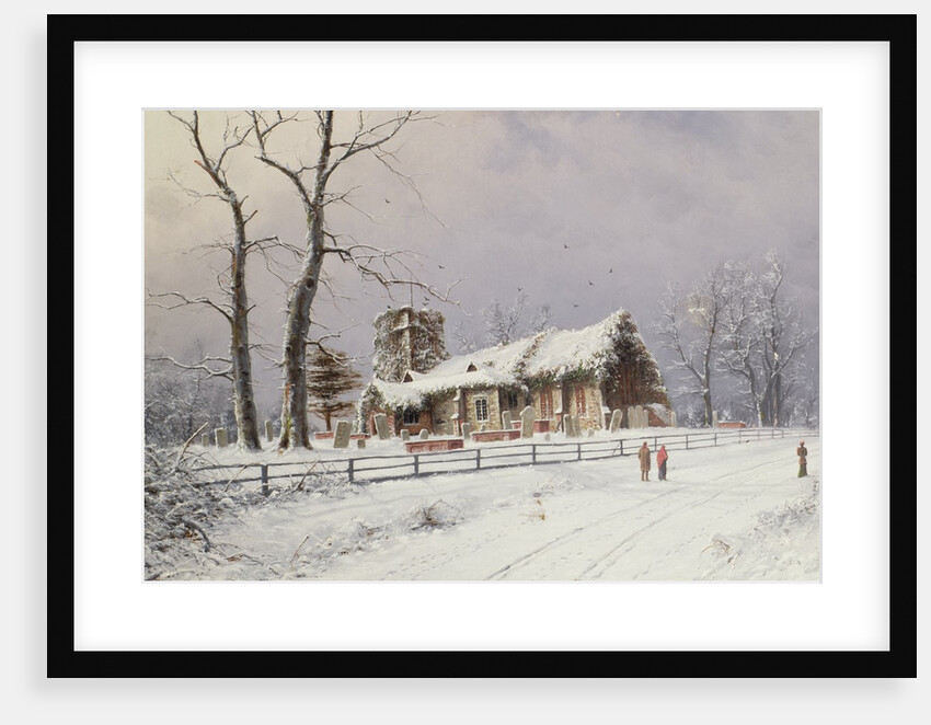 Winter Scene with Figures on a Path near a Church by Nils Hans Christiansen