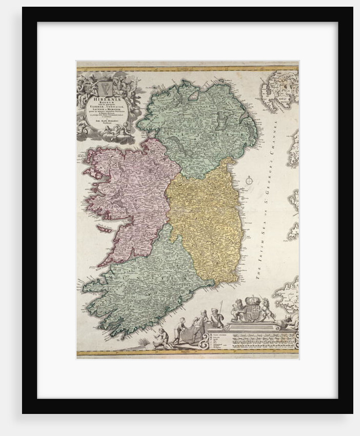 Map of Ireland showing the Provinces of Ulster, Munster, Connaught and Leinster, by Johann B. Homann, c.1730 by Johann Baptista Homann