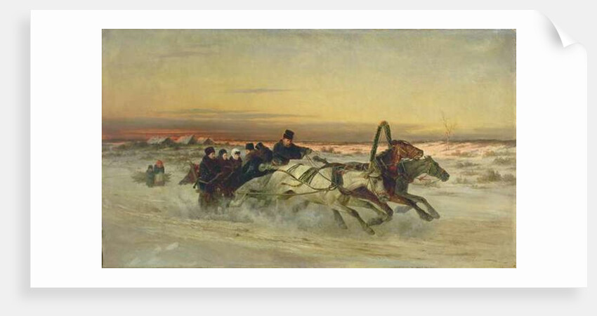 A Galloping Winter Troika at Dawn by Nikolai Egorevich Sverchkov