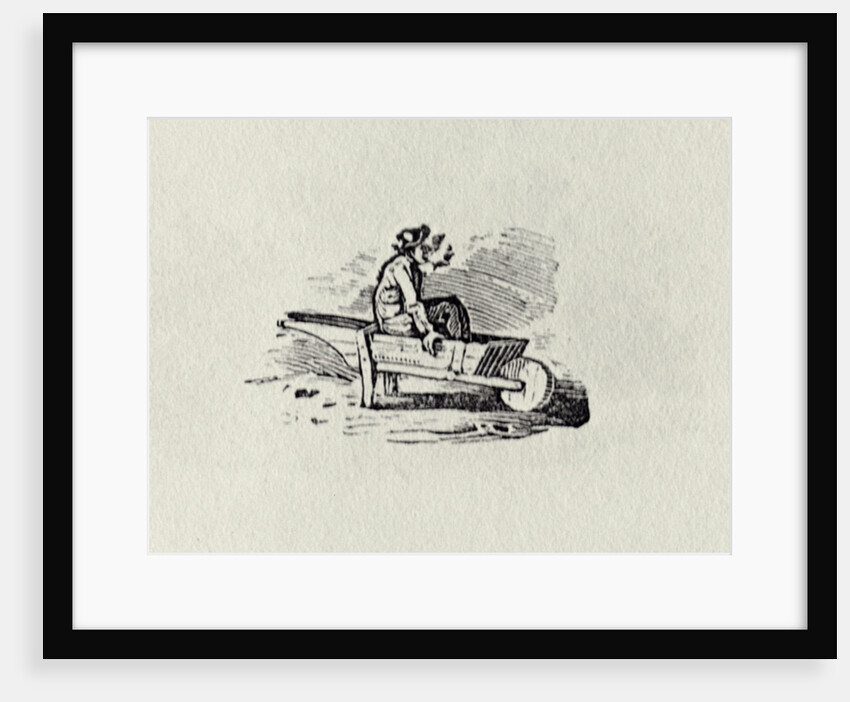 A Man in a Wheelbarrow from 'History of British Birds and Quadrupeds' publ 1815? by Thomas Bewick